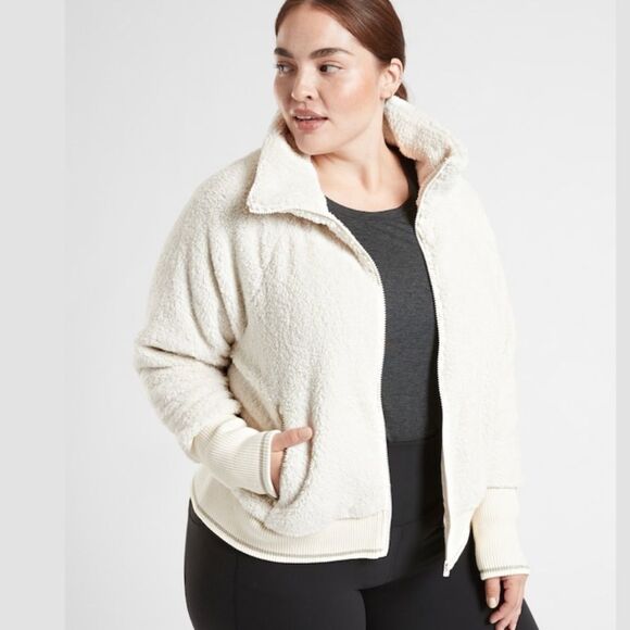 Athleta Women's Plus Size Natural/Cream Tugga Sherpa Zip Up Jacket Size 2X NWT - Picture 2 of 5